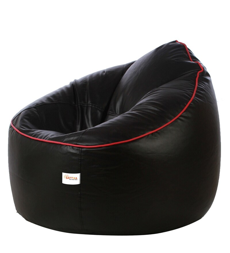 Buy Combo XXXL Leatherette Bean Bag with Beans in Black Colour by