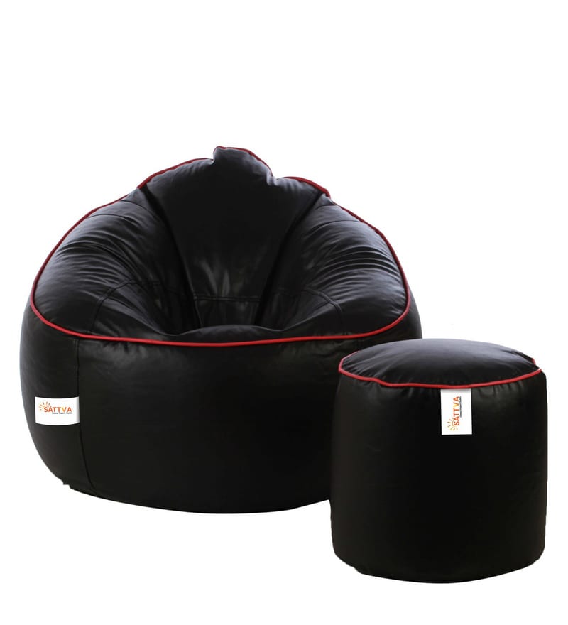 Buy Combo XXXL Leatherette Bean Bag with Beans in Black Colour by