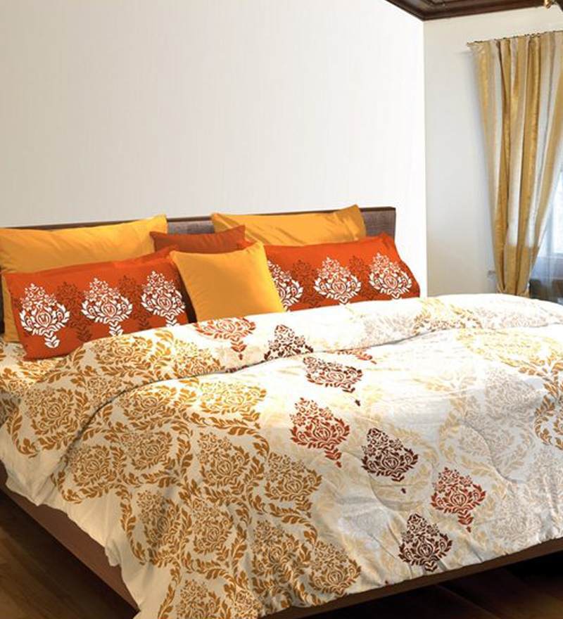 Buy Home Expressions Usa White And Copper Lorrian Comforter Set Double Online Comforters Bedding Mattresses Bedding Pepperfry Product