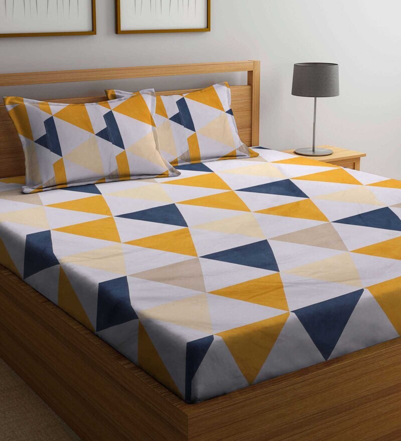 Buy Multicolor Geometric 300 TC Cotton Blend Double King Size Bedsheet