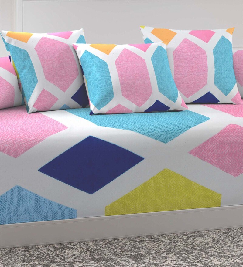 Buy Multicolor 300 TC PolyCotton 6 Piece Diwan Set by Klotthe Online