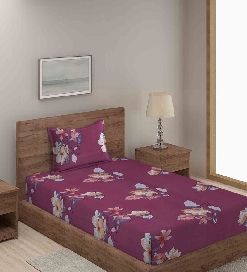 Buy Multicolor Floral 280 TC Cotton Blend Single Bed Bedsheet with 1 Pillow Cover by Hosta Homes