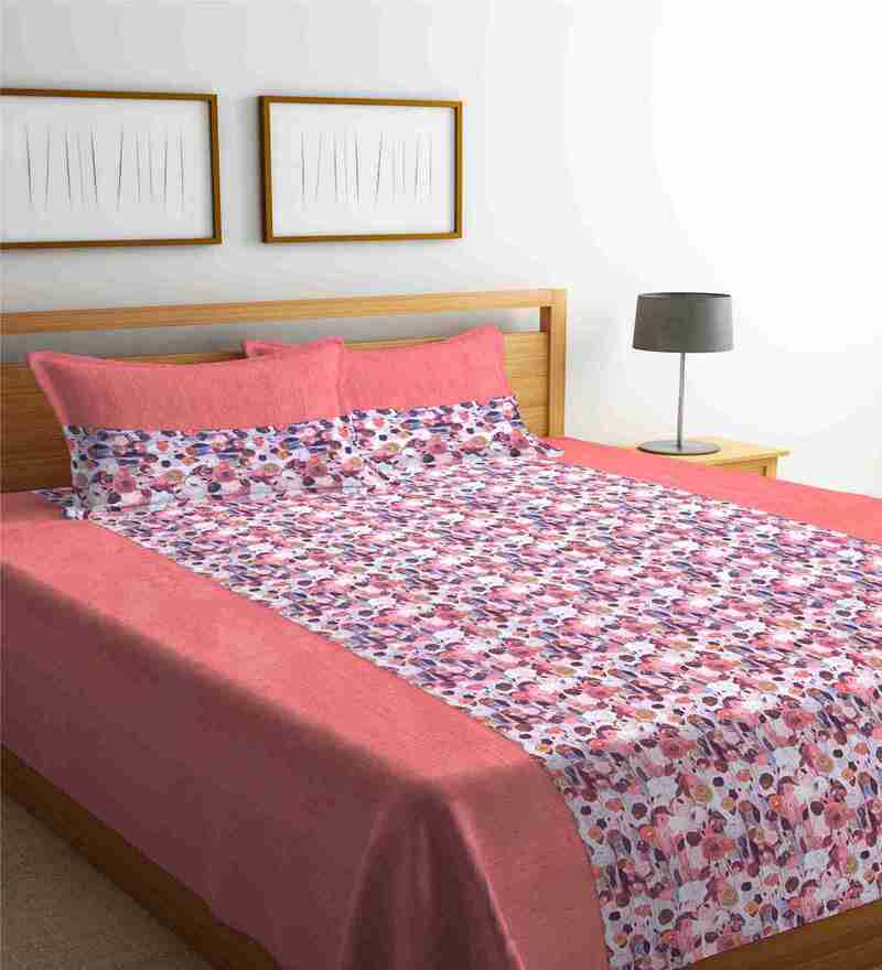Buy Multicolor Floral 300 TC Cotton 1 King Sized Double Bedcover With 2