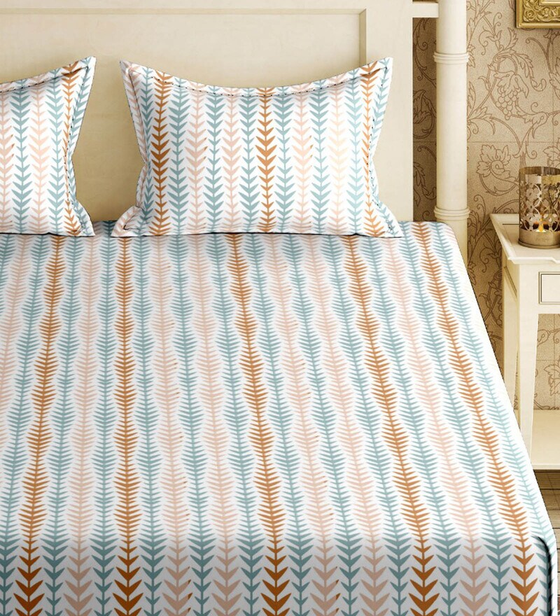 Buy Multicolor Geometric 250 TC Cotton Queen Size Bedsheet With 2