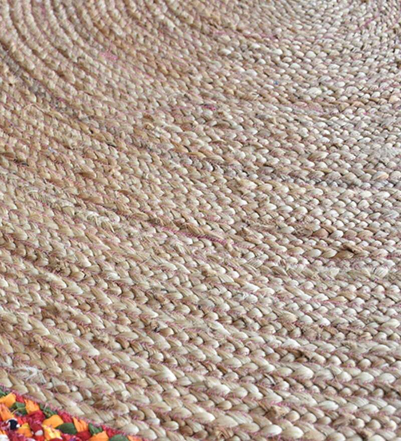 Buy Beige Abstract Hemp 9.8 ft x 9.8 ft Hand Woven Round Carpet by The
