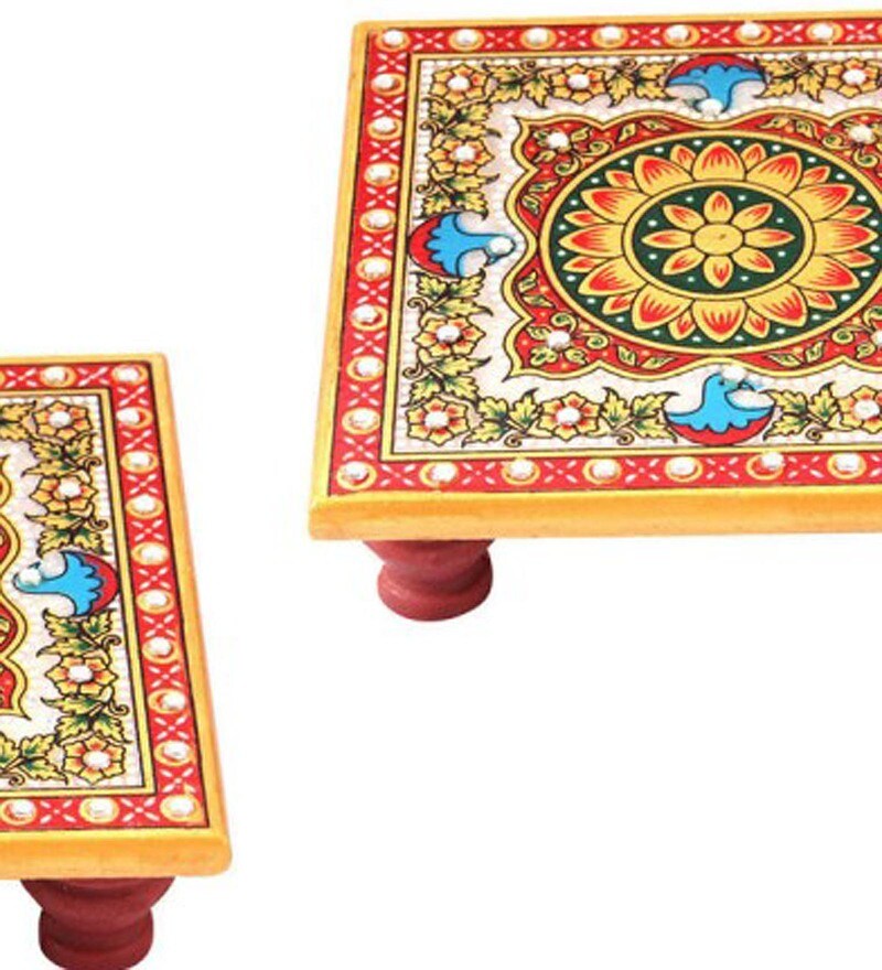 Chogwi Buy Multicolor Marble Chowki by Handicrafts Paradise Online - Chowkies ...