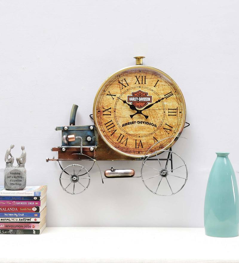 Buy Multicolor Metal Analog Antique Wall Clock by Malik Design Online