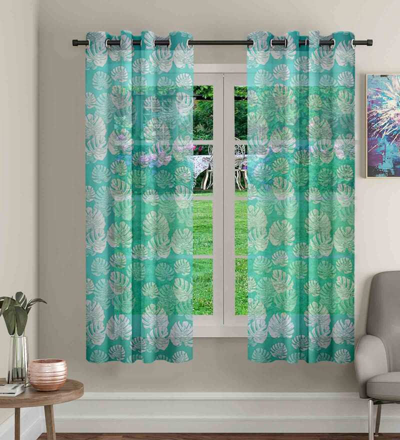 Buy Multicolor Polyester Sheer 5 Eyelet 2 Pc. Window Curtain Online