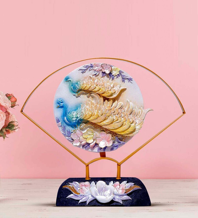 Buy Multicolor Polystone Peacock Figurine by Magnifique Online Bird