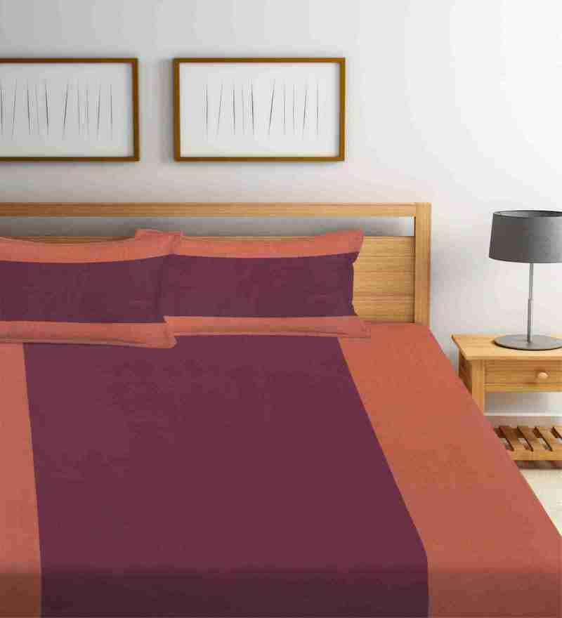Buy Multicolor Solid 300 TC Cotton 1 King Sized Double Bedcover With 2