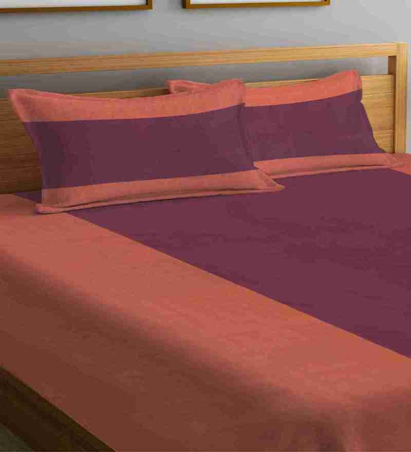 Buy Multicolor Solid 300 TC Cotton 1 King Sized Double Bedcover With 2