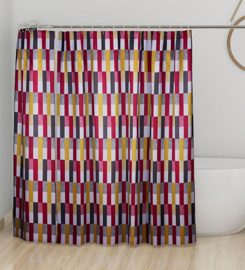 Buy Multicolor Stripped Pattern Polyester Shower Curtain Length