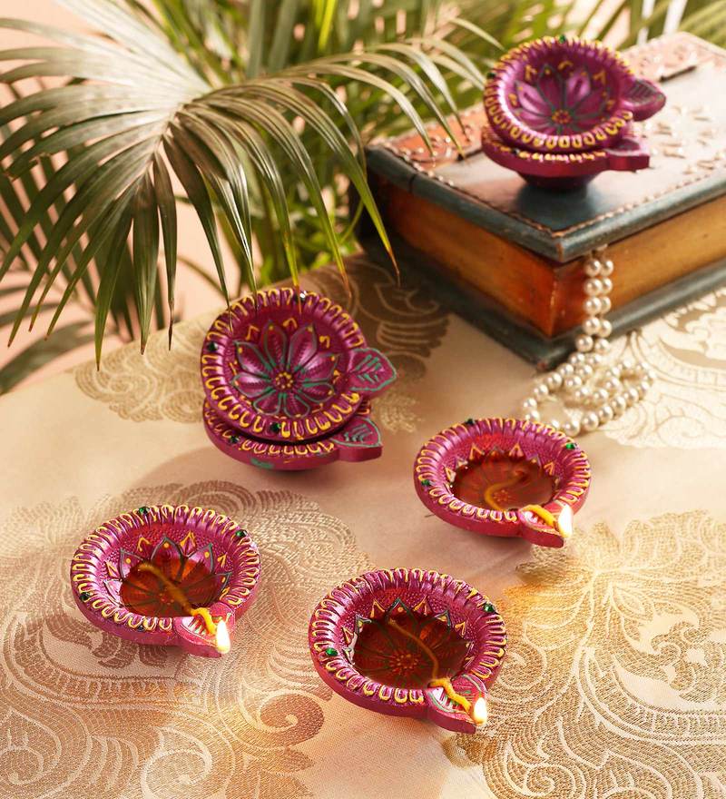 Buy Multicolor Terracotta Decorative Diwali Diyas Set of 4 Online