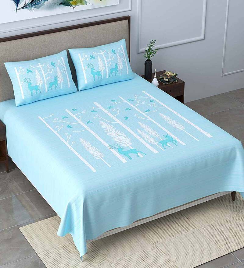 Buy Sky Blue Traditional 400 TC 100 Cotton 1 Double King Size Bedsheet