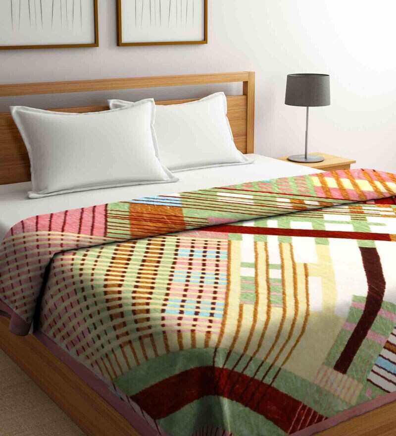 Buy Multicolor Wool Abstract 1000 GSM Heavy Winter Double Bed Blanket