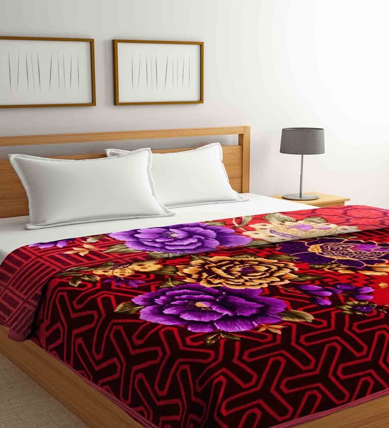 Buy Multicolor Wool Floral 600 GSM Double Bed Blanket by Klotthe Online Double Bed Blankets