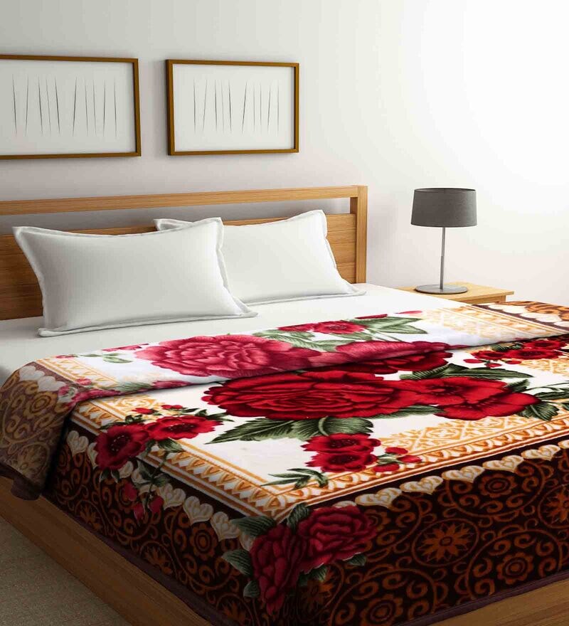 Buy Multicolor Wool Floral 600 GSM Double Bed Blanket by Klotthe Online Double Bed Blankets