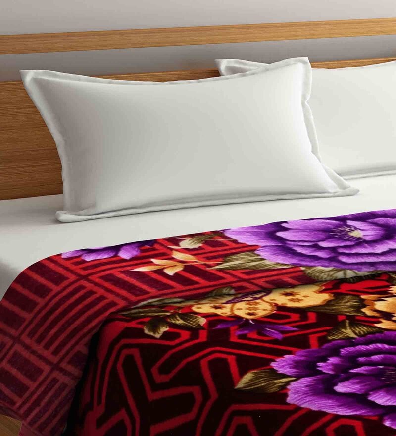 Buy Multicolor Wool Floral 600 GSM Double Bed Blanket by Klotthe Online