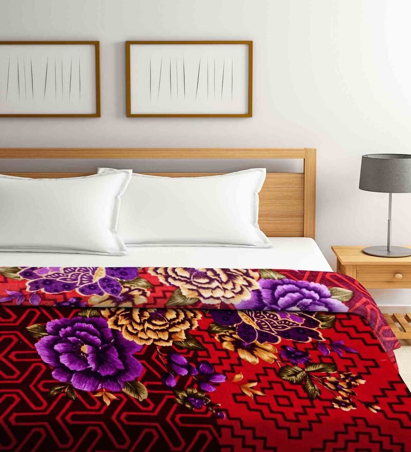 Buy Multicolor Wool Floral 600 GSM Double Bed Blanket by Klotthe Online