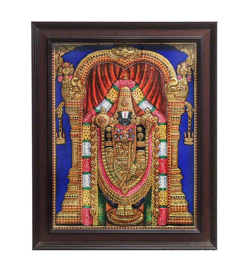 Buy Multicolour 24k Gold Plated Perumal Framed Tanjore Painting by