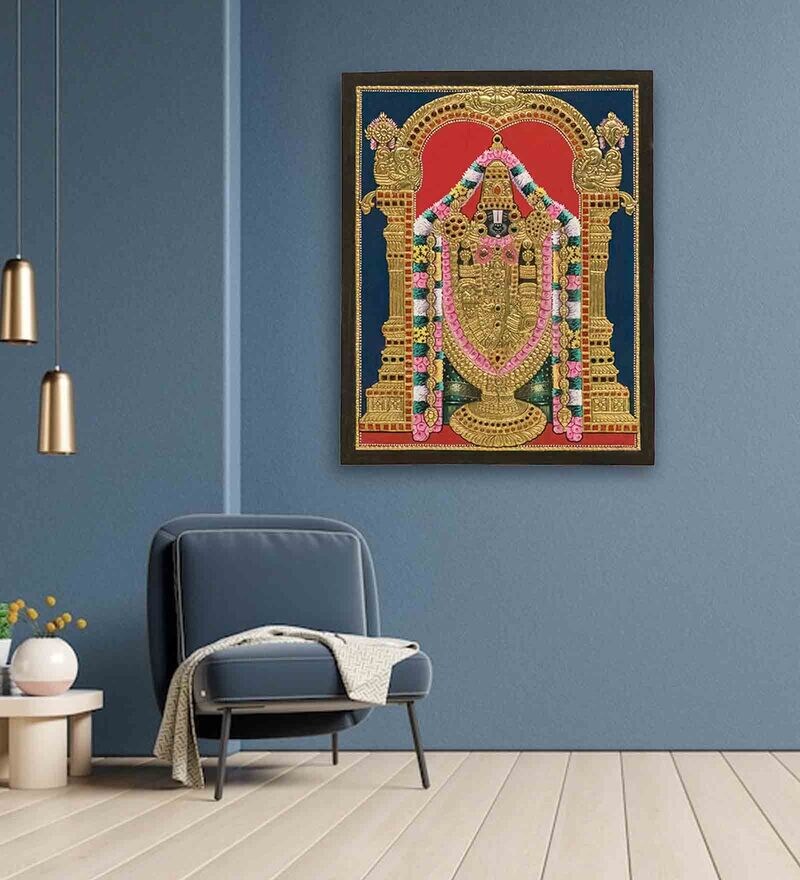 Buy Multicolour 24k Gold Plated Perumal Framed Tanjore Painting by