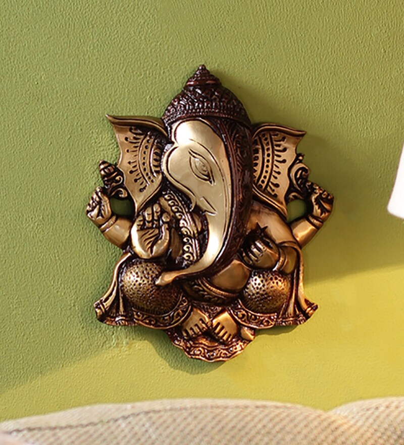 Buy Multicolour Brass Ganesha Wall Hanging Idol by Handecor Online