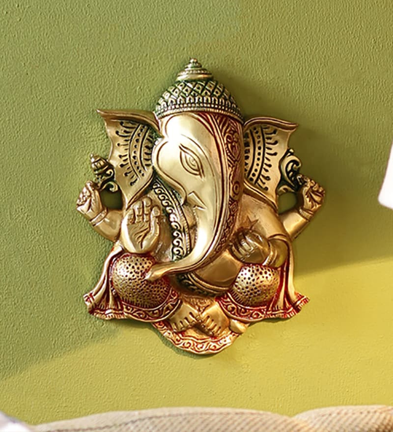 Buy Multicolour Brass Ganesha Wall Hanging Idol by Handecor Online