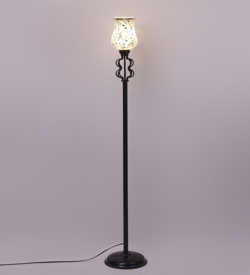 Buy Multicolour Glass Shade Floor Lamp With Iron Base by