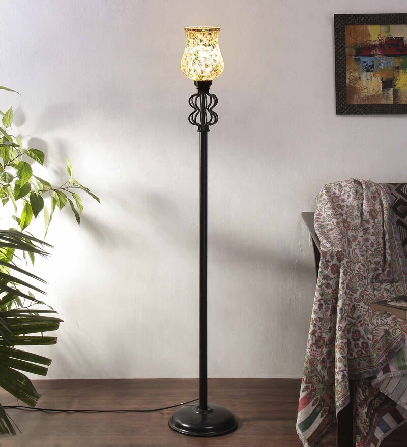Buy Multicolour Glass Shade Floor Lamp With Iron Base by