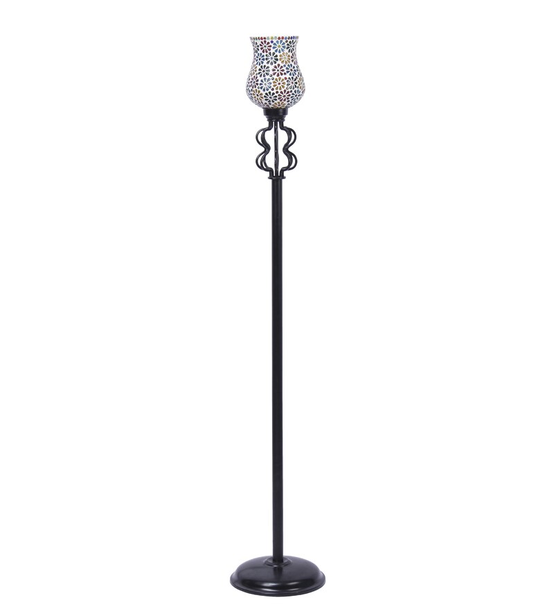 Buy Novara Multicolour Glass Shade Torchiere Floor Lamp With Iron