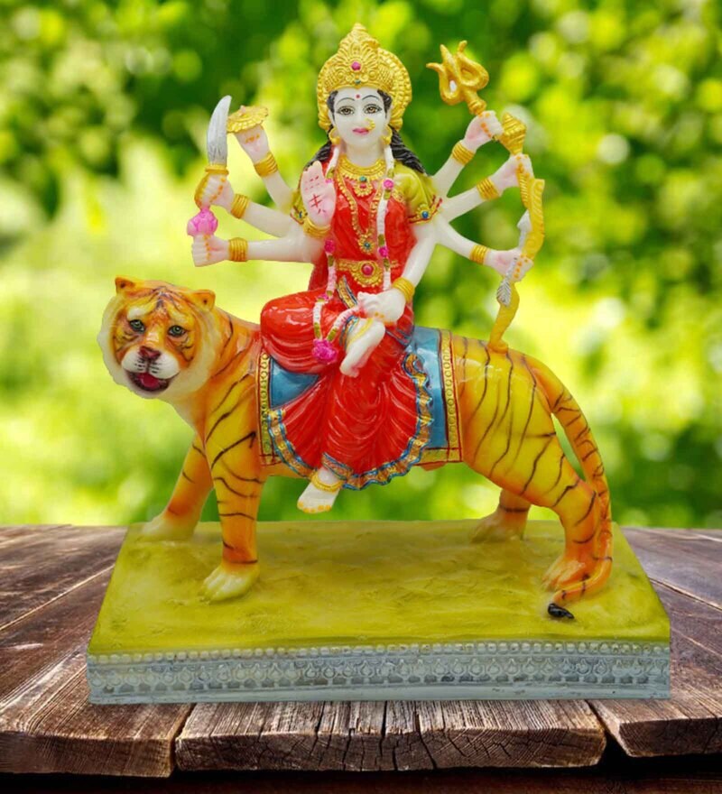 Buy Multicolour Marble Handpainted Goddess Mata Durga Idol by Gallery99