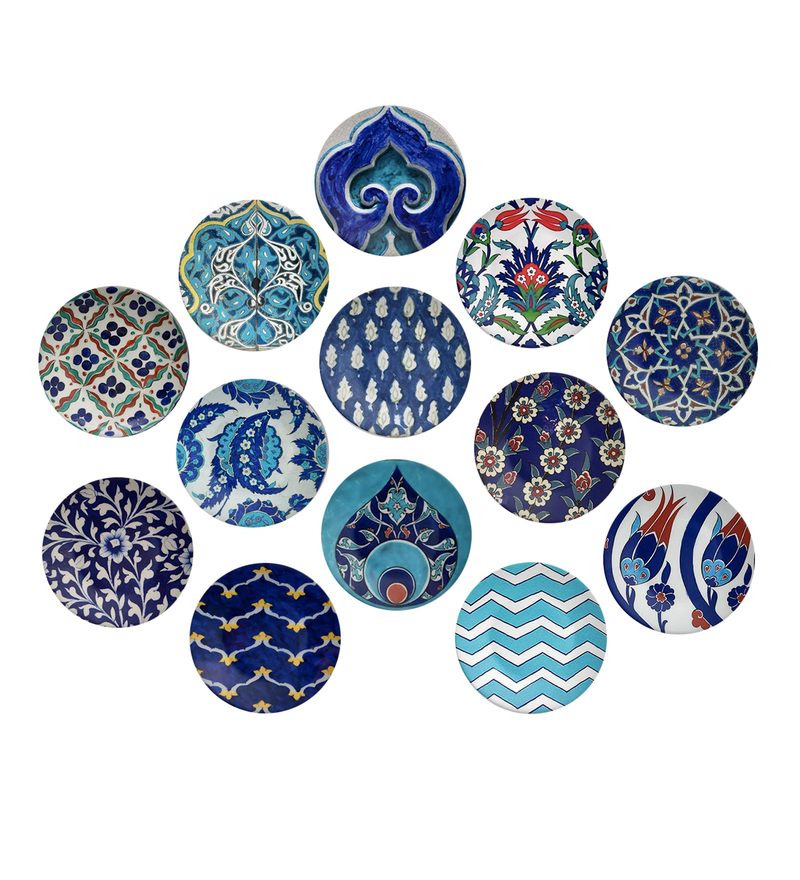 Buy Multicolour Turkish Summon Decorative Wall Plates Set Of 13 By