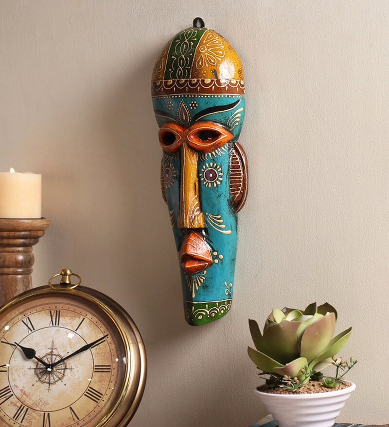 Buy Multicolour Wooden Decorative Wall Mask by Cocovey Online Wall