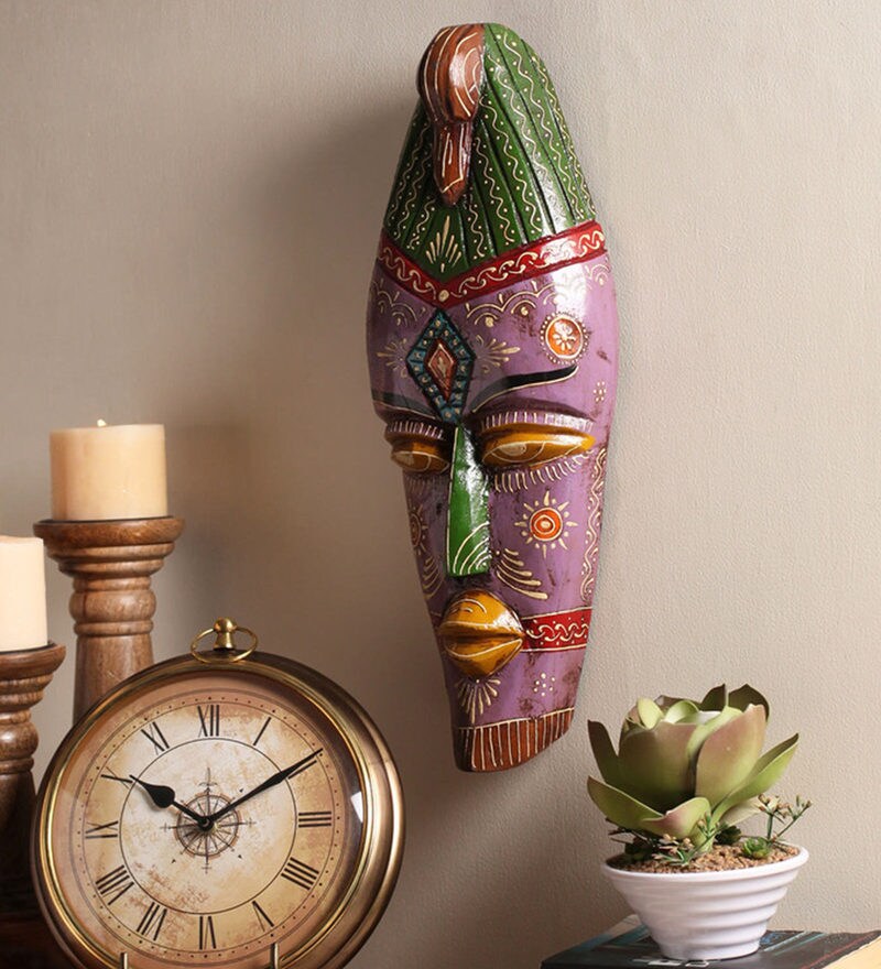 Buy Multicolour Wooden Decorative Wall Mask by Cocovey Online Wall