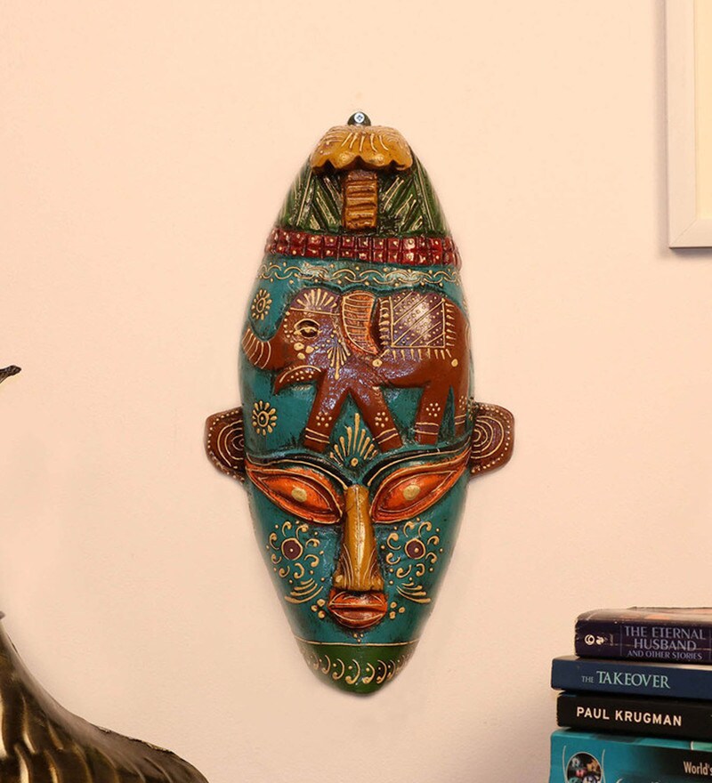 Buy Multicolour Wooden Decorative Wall Mask by Cocovey Online Wall
