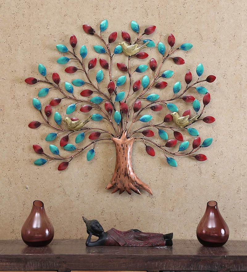 Buy Wrought Iron Decorative Tree Wall Art In Blue By Godeccor Online