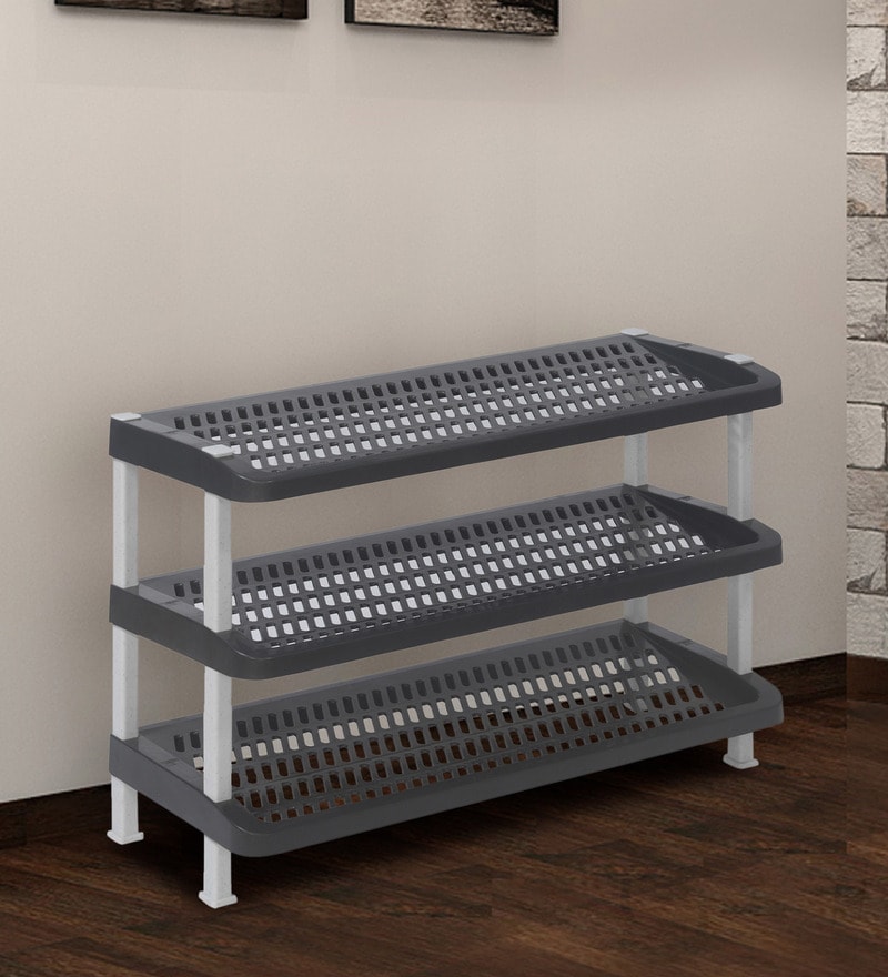 Buy MultiPurpose 3 Tier Shoe Rack in Granite Black Colour By Nilkamal Online Open Shoe Racks