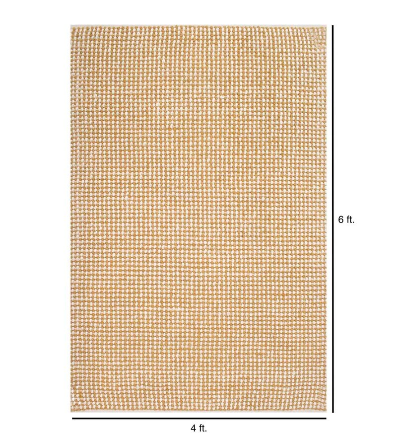 Buy Mustard & White Wool and Cotton Abstract 6 feet x 4 feet Hand Woven