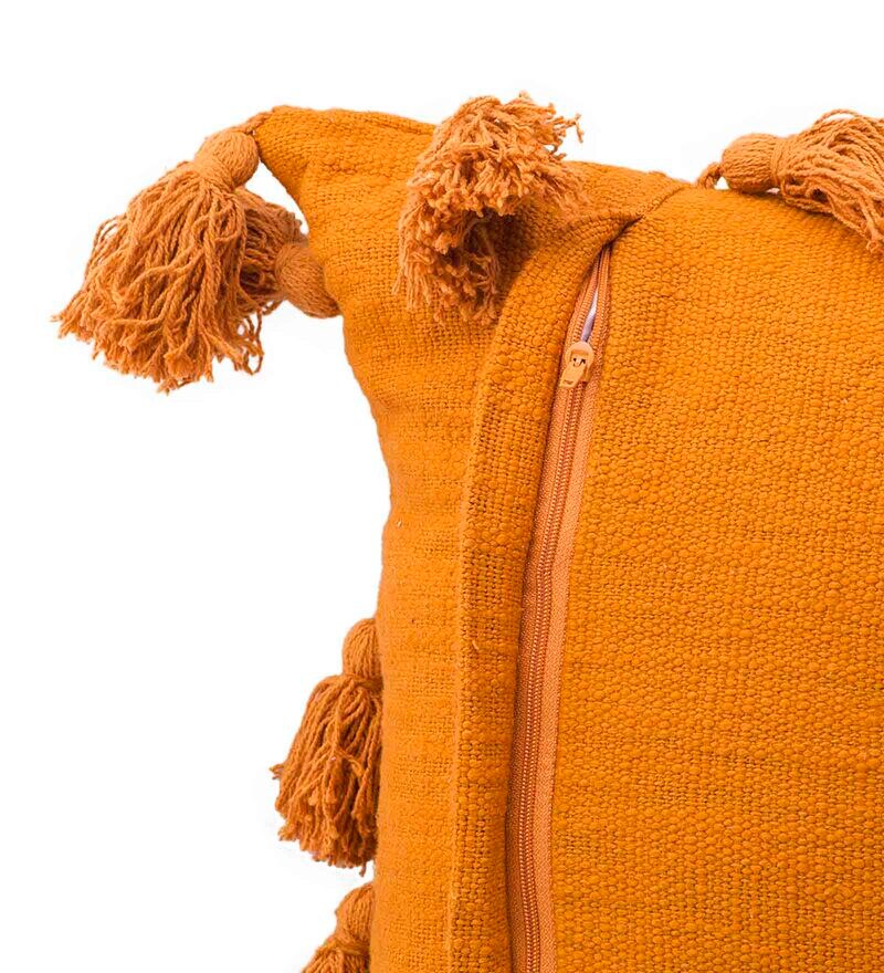 Buy Mustard Cotton Abstract 16x16 inches Cushion Cover by Kravika