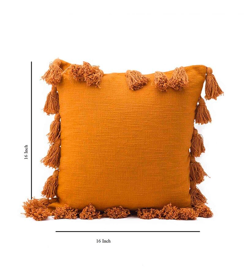 Buy Mustard Cotton Abstract 16x16 inches Cushion Cover by Kravika