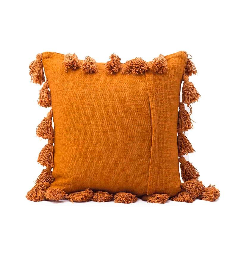 Buy Mustard Cotton Abstract 16x16 inches Cushion Cover by Kravika