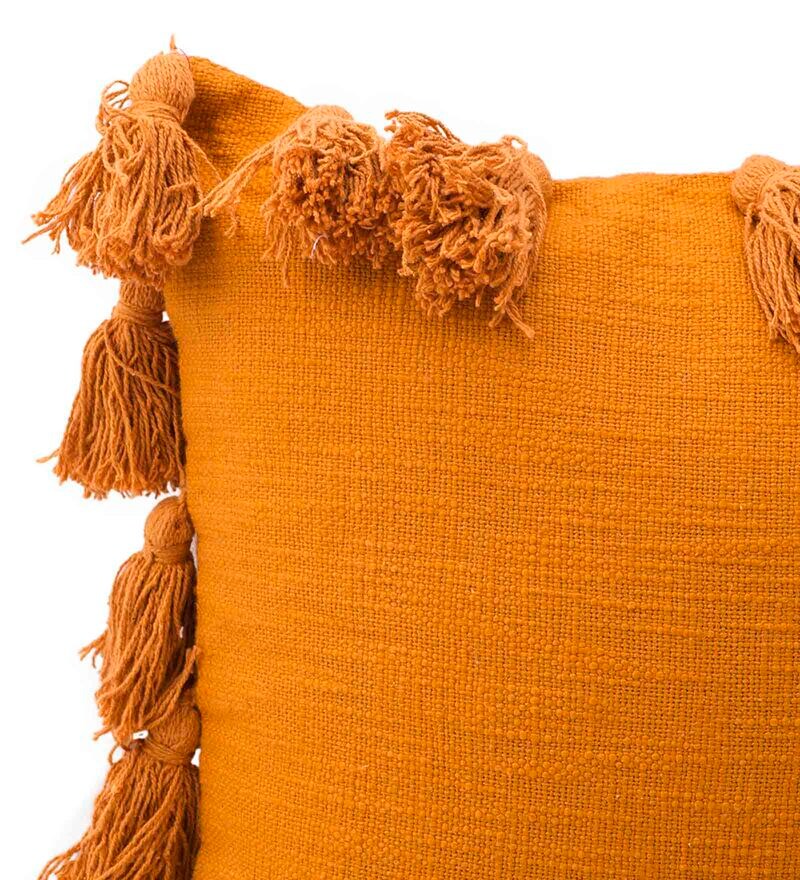 Buy Mustard Cotton Abstract 16x16 inches Cushion Cover by Kravika