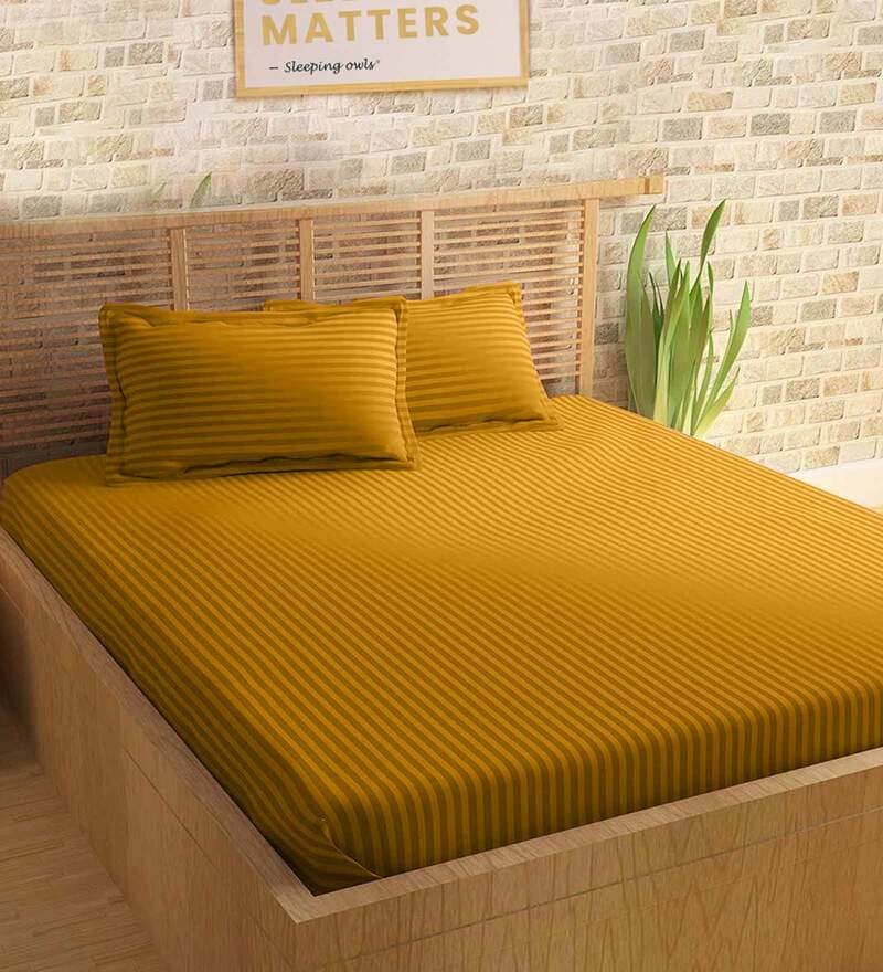 Buy Mustard Geometric 210 TC 100 Cotton 1 Double King Size Bedsheet