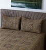 Mud Brown Floral 400 TC Cotton Queen Size Bedsheet with 2 Pillow covers Essential Series Collection