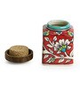 Mughal Cuboidal Pair Floral 240ml Multicolour Ceramic (Set of 4) Jar Container with Sheesham Wood Lid
