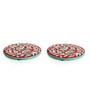 Mughal Rounds Floral Red & White Ceramic (Set of 2) Trivet