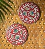 Mughal Rounds Floral Red & White Ceramic (Set of 2) Trivet