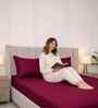 Mulberry Red Solid 300 TC Pure Cotton King Fitted Bedsheet with 2 Pillow Covers
