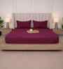 Mulberry Red Solid 300 TC Pure Cotton King Fitted Bedsheet with 2 Pillow Covers