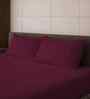 Mulberry Red Solid 500 TC Pure Cotton King Fitted Bedsheet with 2 Pillow Covers